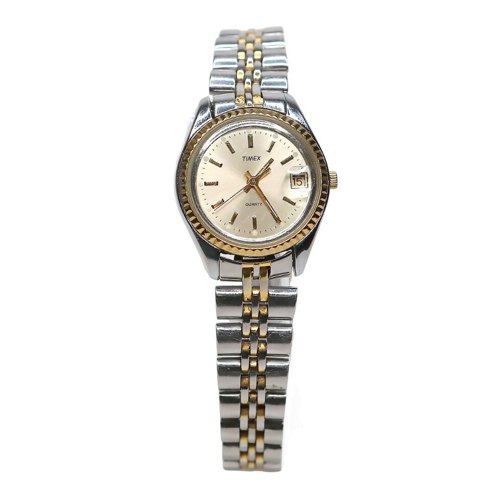 Vintage Timex Two Tone Gold Silver Expansion Watch Fluted Bezel Water Resistant